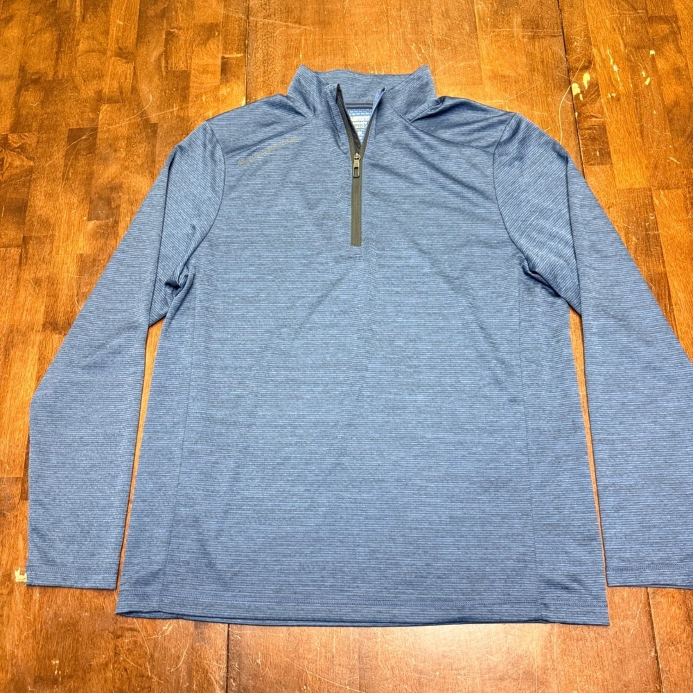 Vineyard Vines 1/4 Zip Mens M Blue On-The-Go Sankaty Micro Stripe Performance - Picture 2 of 12